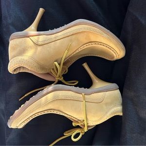 Women’s Suede Work Boot‎ Construction Kitten Heels Booties Tie Up Tan 7.5 EUC